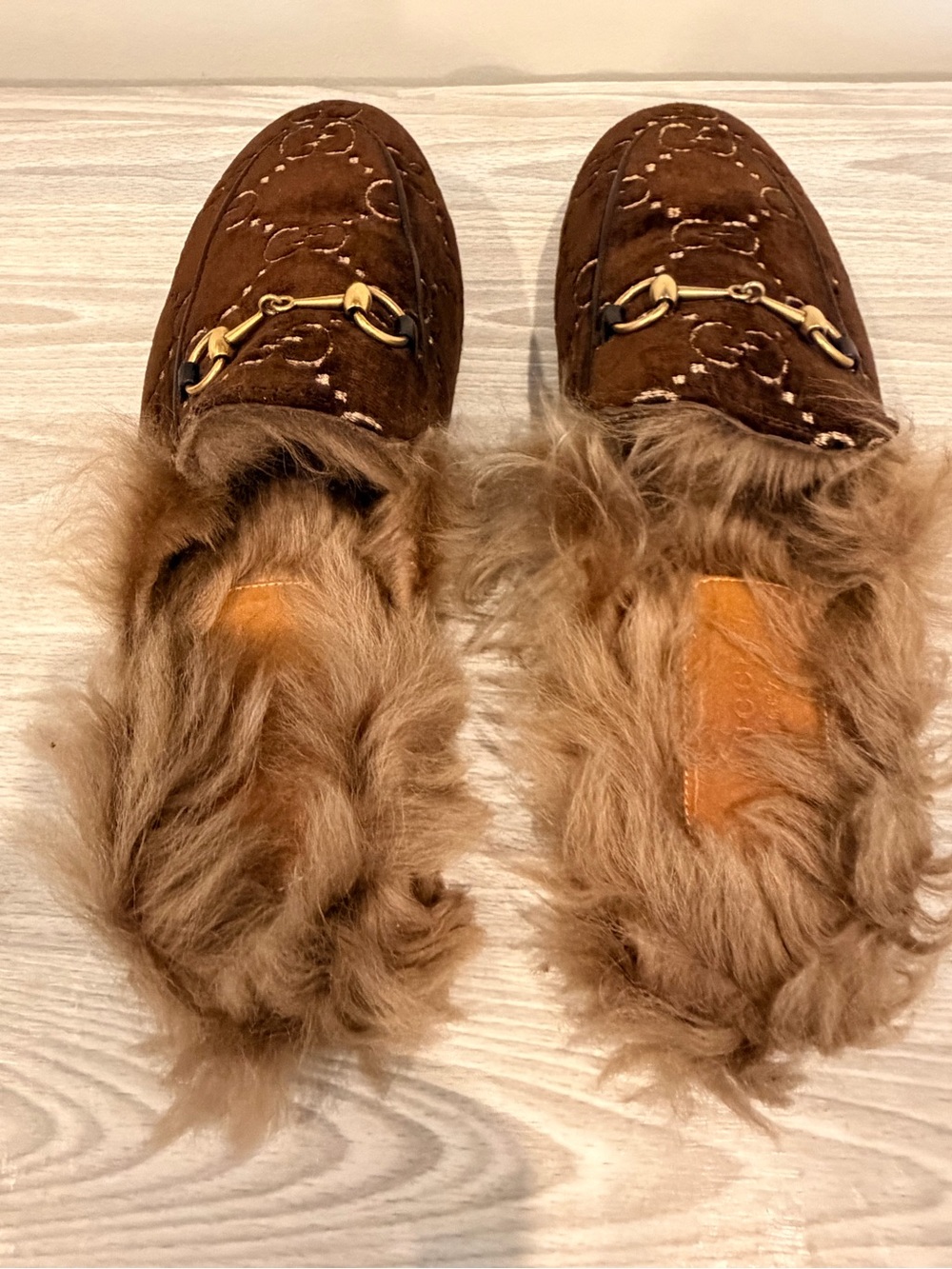 GUCCI VELVET PRINCETOWN GG SLIPPERS WITH LAMB FUR Sz 10 - EU 40 - Picture 3 of 4
